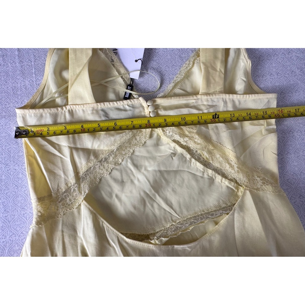 Bardot Lace Trim Midi Dress Lemon Yellow Satin Cutout Back size Large NWT - Picture 8 of 9